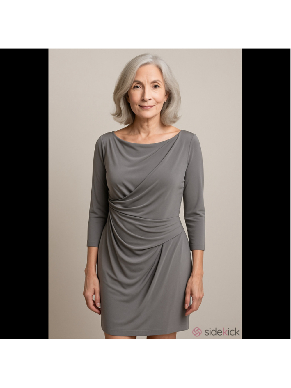 Lauren Ralph Lauren Gray 3/4 Sleeve Sleeve Scoopneck Midi Wrap Lined Dress